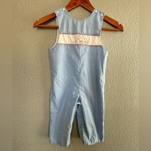 Anavini Hand Smocked Blue Checked Longall Dump Truck Hearts Smock Size 2 Jon Jon